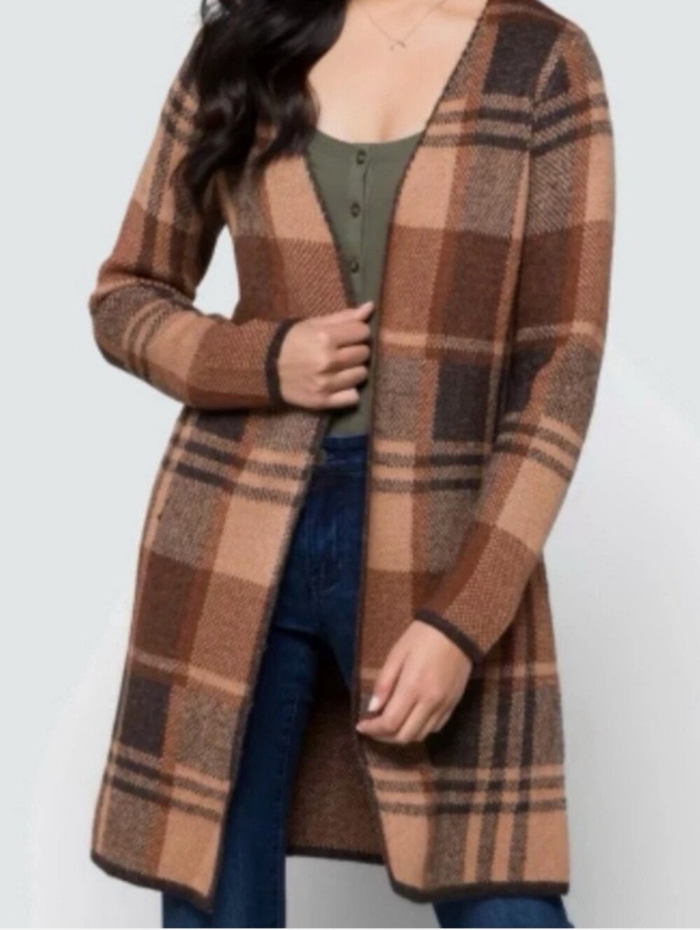 Fortune Ivy Sawyer Plaid Cardigan Women’s Small Long Open Sweater